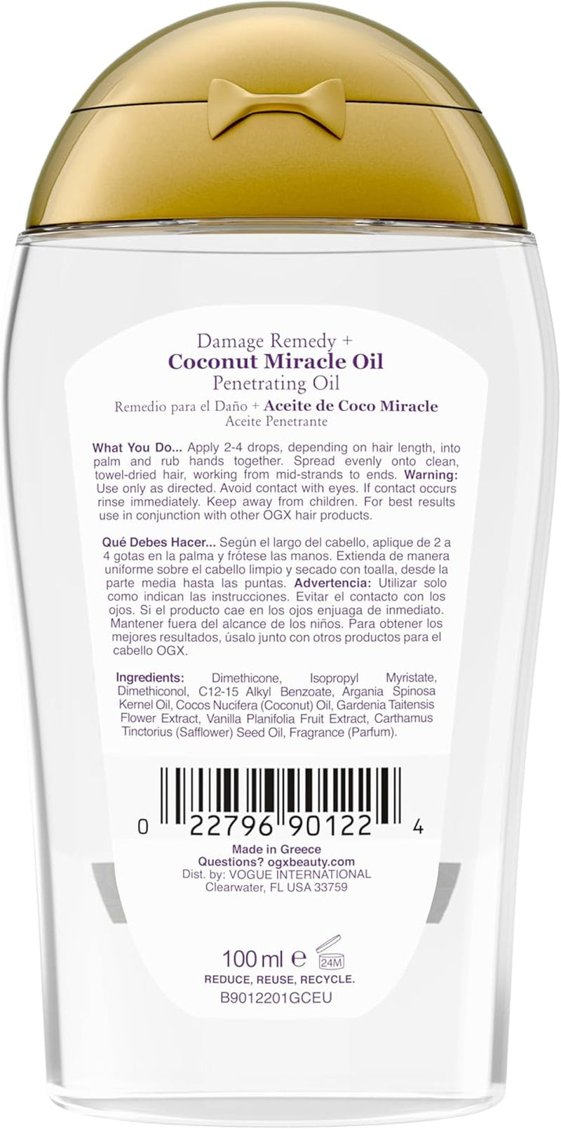 Extra Strength Damage Remedy + Hydrating and Repairing Coconut Miracle Oil Penetrating Oil for Dry & Damaged Hair 100Ml